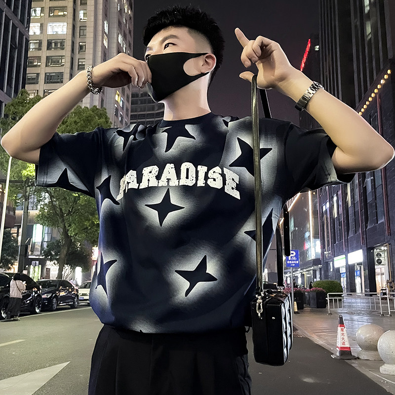 X63-P48美式潮牌五角星T恤短袖男重磅2024新款夏季男装上衣潮流1,男装T恤,电商A257