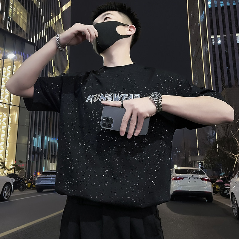 X32-P48 满天星T恤男短袖潮牌夏季男装衣服2024新款男装上衣烫钻图片