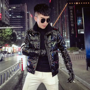 MY818-特P185 男士亮面羽绒服2021新款七彩反光韩版潮流网红外套图片