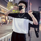 T30-P48夏季拼接T恤男潮牌宽松个性流行2024新款夏装潮流休闲1，男装T恤，电商A257