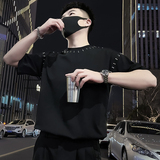 X23-P58高级感铆T恤男短袖美式潮牌男装上衣2024新款潮流半袖3，男装T恤，电商A257