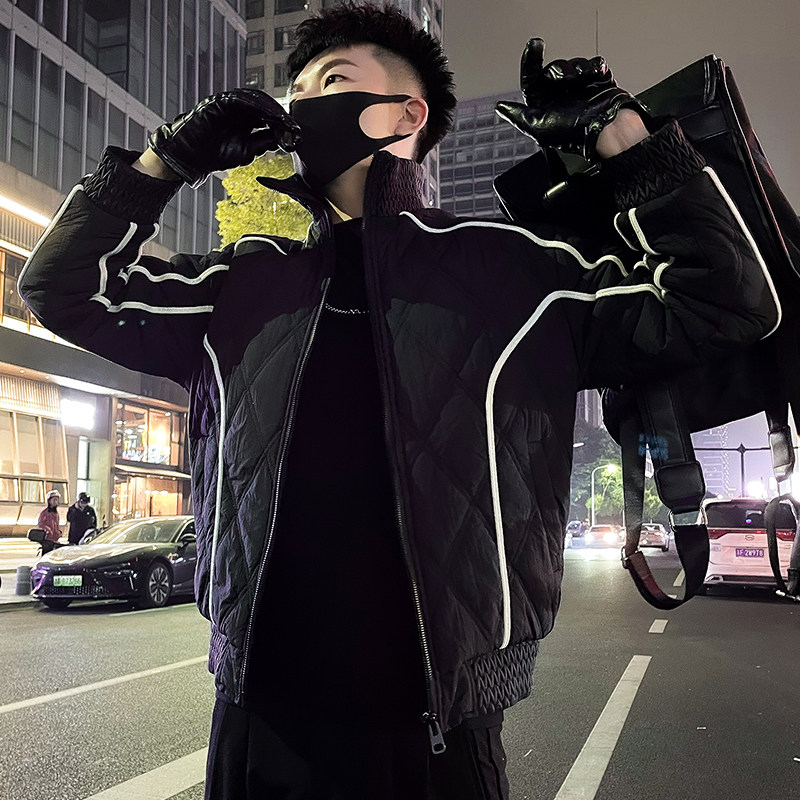 MY98-145设计感条纹棉衣男冬季潮牌痞帅加厚羽绒棉服2024新款,男装棉衣,电商A257