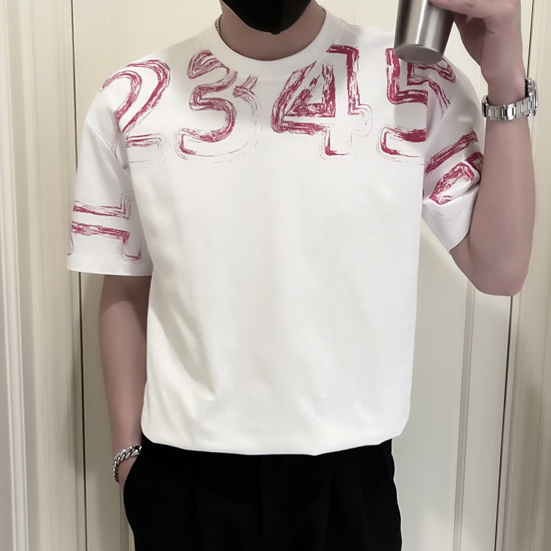 无头X25-特P48夏季T恤短袖网红潮牌男装上衣2024新薄款痞帅,男装T恤,电商A257