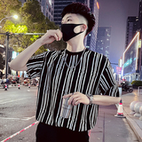 T53-P55条纹短袖夏季男款冰丝T恤七分袖男轻熟风潮牌圆领重磅，男装T恤，电商A257