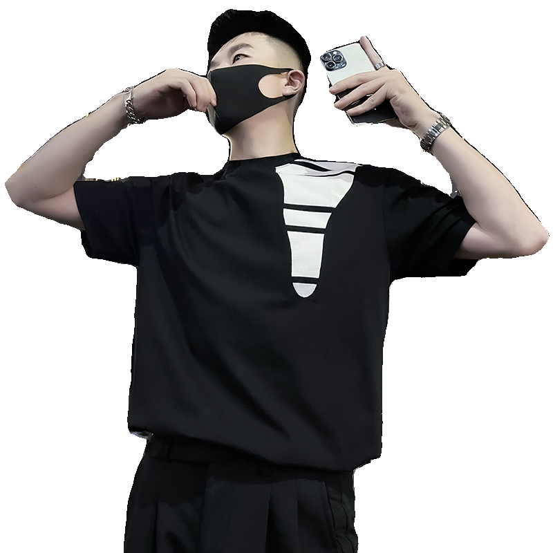 X49-P58夏季潮牌拼接T恤男ins潮牌短袖2024新款男装上衣潮流,男装T恤,电商A257