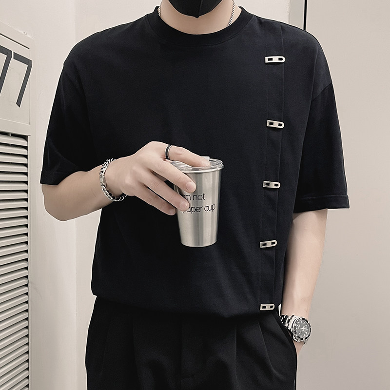 X47-P58金属装饰T恤男美式短袖ins潮牌2024新款夏季男装2,男装T恤,电商A257