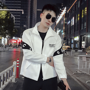 JK001-特批78 2021春季男士夹克青年潮流休闲拼色个性百搭外套白2图片