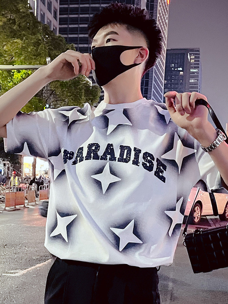 T87-P58 短袖男2023新款印花t恤夏季潮牌潮流痞帅小众圆领半袖2图片