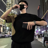 X35-P58潮牌设计感拼接T恤短袖2024新款男装上衣痞帅夏季潮流，男装T恤，电商A257