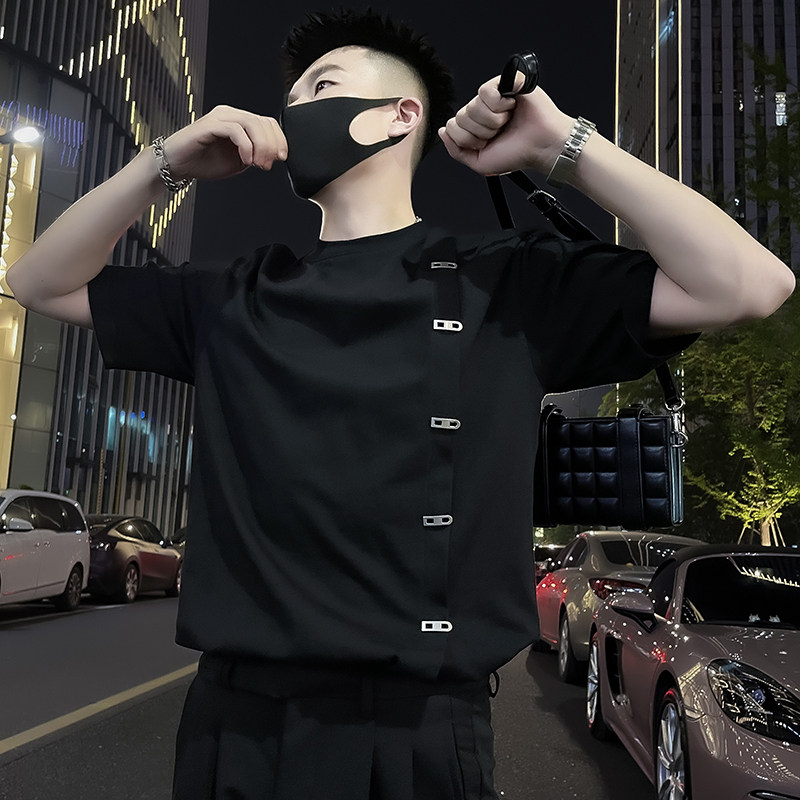 X47-P58 金属装饰T恤男重磅短袖ins潮牌男装上衣2024新款休闲图片