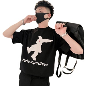 T49-P48 夏季白色短袖男潮流宽松男装上衣2023新款夏装半截袖痞1图片