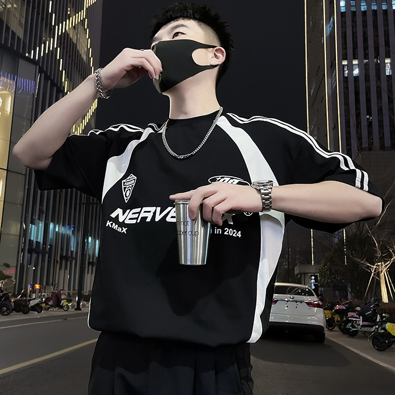 X39-P58美式短袖T恤男撞色男装上衣2024新款男装上衣潮流痞帅气,男装T恤,电商A257