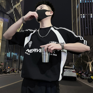 X39-P58 美式短袖T恤男撞色男装上衣2024新款男装上衣潮流痞帅气图片