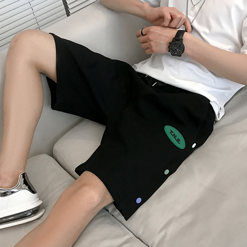 D33-P45夏季男士网红潮流排扣休闲裤百搭宽松运动纯色五分裤4，男装休闲裤，电商A257