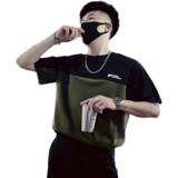 T30-P48夏季拼接T恤男潮牌宽松个性流行2024新款夏装潮流休闲3，男装T恤，电商A257