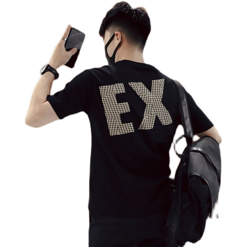 T89-P45夏季2022新款男士T恤ins潮牌半袖字母印花痞帅潮流短袖2,男装T恤,电商A257