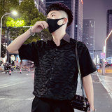 T75-P58夏季时尚个性条纹高级感夜店短袖衬衫穿搭时尚潮牌上衣，男装衬衫，电商A257