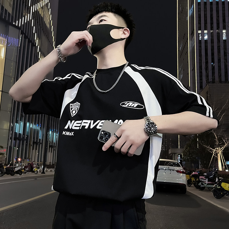 X39-P58美式短袖T恤男撞色男装上衣2024新款男装上衣潮流痞帅气,男装T恤,电商A257