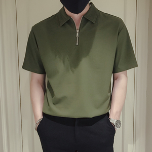 T40-P48 夏季半拉链T恤男短袖POLO衫白色夏装男装痞帅衣服图片