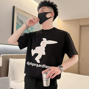 T49-P48 夏季白色短袖男潮流宽松男装上衣2023新款夏装半截袖痞3图片