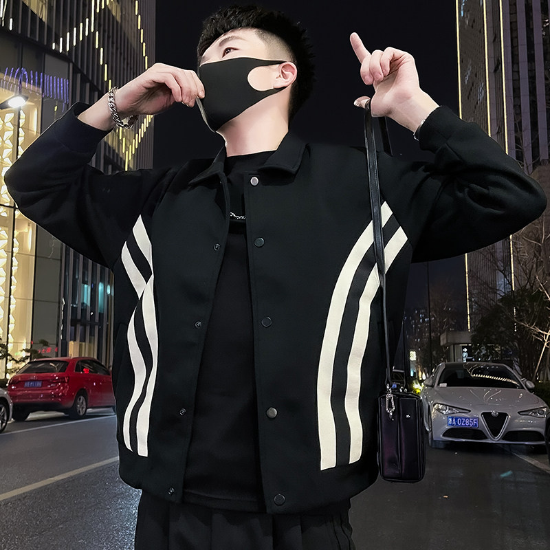 K07-P128男士潮牌条纹外套韩版潮流春秋季男装2024新款上衣夹克,男装夹克,电商A257