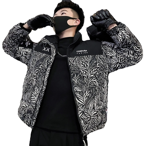 MY86-P138 冬季潮牌印花羽绒棉服男短款立领2024新款加厚外套棉衣图片