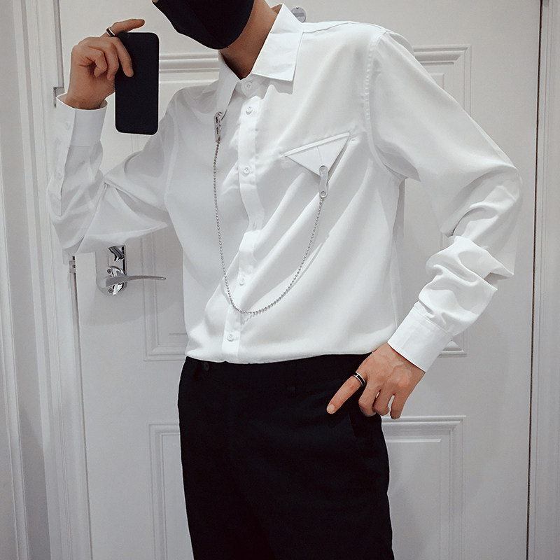 S01衬衫男长袖休闲百搭衬衣网红潮牌男装衣服黑2,男装衬衫,电商A257