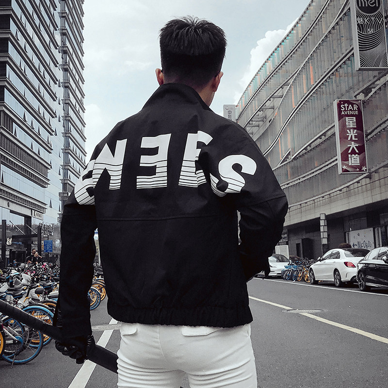 JK501-P115 秋季男士外套夹克立领修身潮流网红潮牌社会小伙 黑2图片