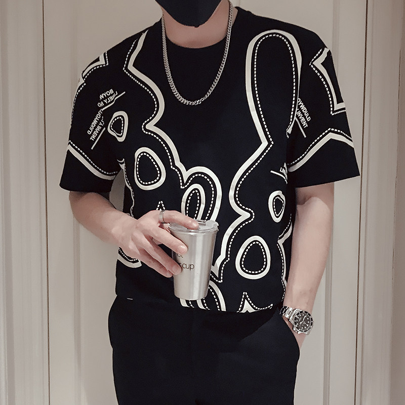 T32-P45ins潮牌印花T恤男夏痞帅宽松2023新款男装衣服潮流短袖,男装T恤,电商A257