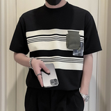X26-P58夏季工装T恤男短袖潮牌条纹拼接2024新款男装上衣痞帅，男装T恤，电商A257