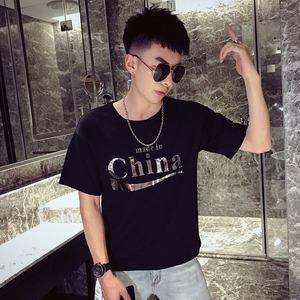 T54-P38 网红潮牌ins短袖痞帅T恤新款亮面印花半袖潮流半截袖图片