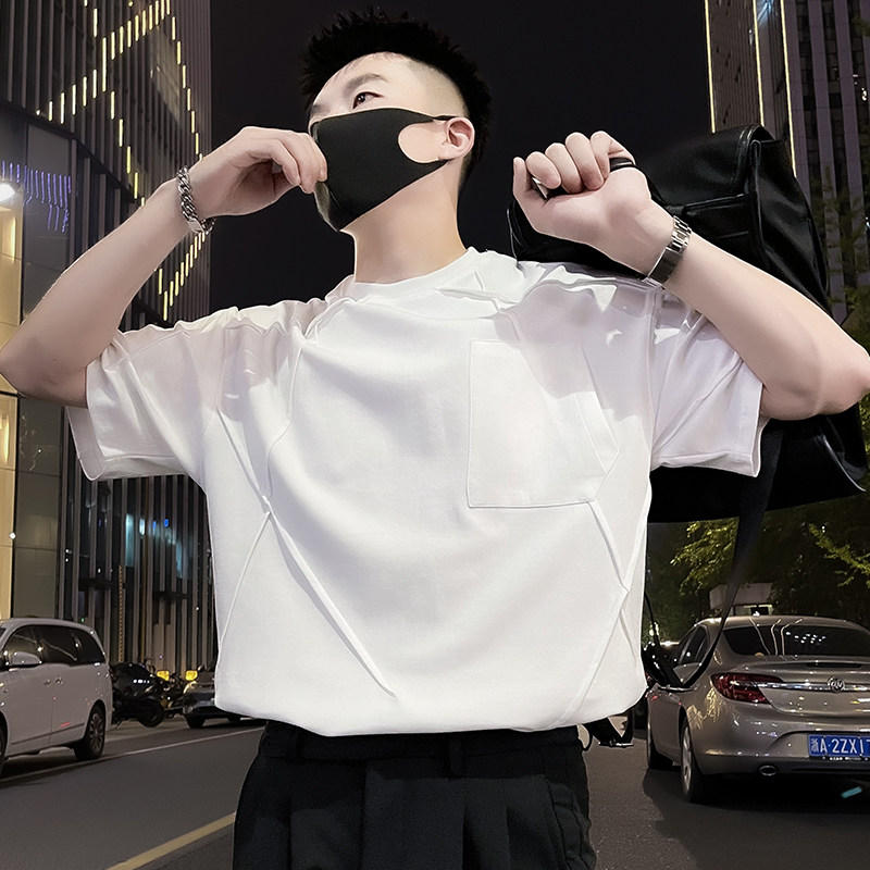 X50-P58设计感短袖T恤男重磅ins潮牌半袖2024新款夏季男装3,男装T恤,电商A257