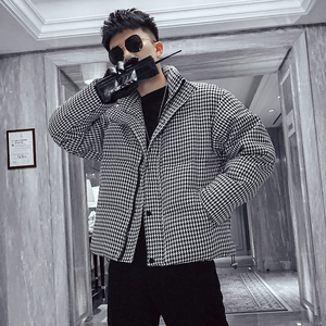 MY06-P138 冬季男立领外套2022新款男装千鸟格潮牌衣外套图片
