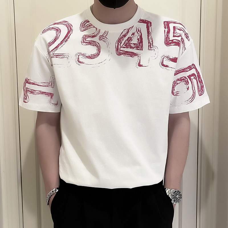 无头X25-特P48夏季T恤短袖网红潮牌男装上衣2024新薄款痞帅2,男装T恤,电商A257