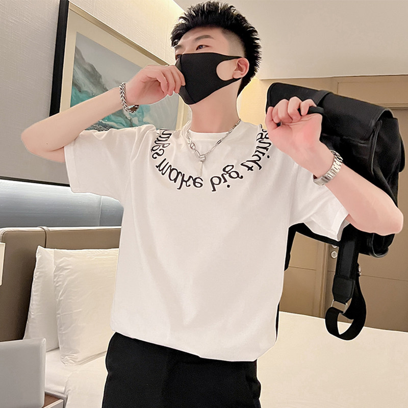 T46-P48夏季T恤男潮牌半袖印花男装重磅2023新款夏装痞帅短袖,男装T恤,电商A257
