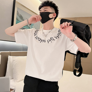 T46-P48 夏季T恤男潮牌半袖印花男装重磅2023新款夏装痞帅短袖2图片