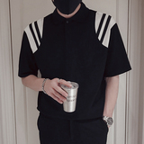 T68-P58拼接条纹短袖Polo衫男夏季高端半袖2023新款翻领T恤潮牌2，男装Polo衫，电商A257