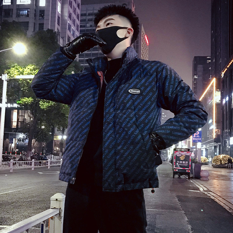 MY17-P138 冬季花色字母修身立领保暖个性男士羽绒服外套3图片