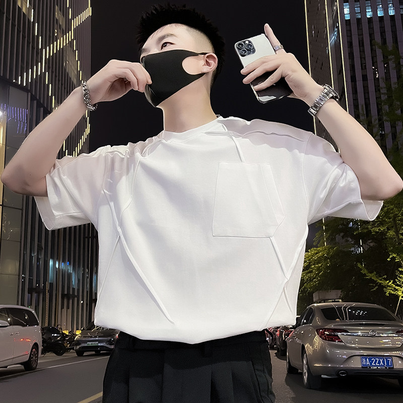 X50-P58设计感短袖T恤男重磅ins潮牌半袖2024新款夏季男装,男装T恤,电商A257
