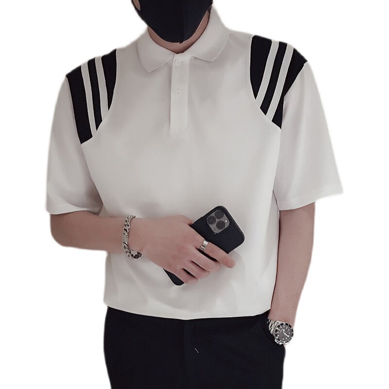 T68-P58拼接条纹短袖Polo衫男夏季高端半袖2023新款翻领T恤潮牌1,男装Polo衫,电商A257