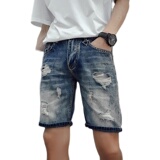 Z01-P552021男士破洞水洗五分裤青春痞帅个性潮牌直筒流行短裤，男装牛仔裤，电商A257