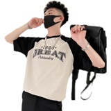 T47-P55夏季拼接T恤男潮流宽松男装上衣2023新款夏装白色短袖1，男装T恤，电商A257