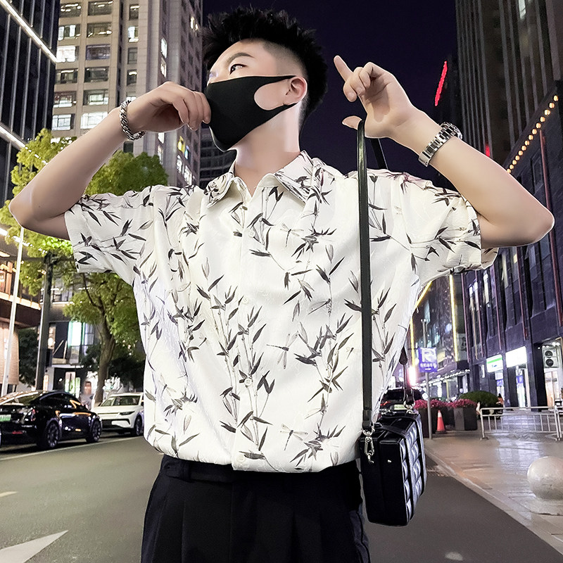 CX13-P48夏季冰丝速干短袖垂感寸衫夏威夷度假花色男装2024新款1,男装衬衫,电商A257