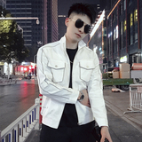 JK006-特批882021新款男士工装翻领休闲潮流反光潮牌百搭夹克白1，男装夹克，电商A257