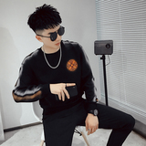 W12网红ins新款卫衣男士休闲百搭圆领潮牌上衣黑3，男装卫衣，电商A257