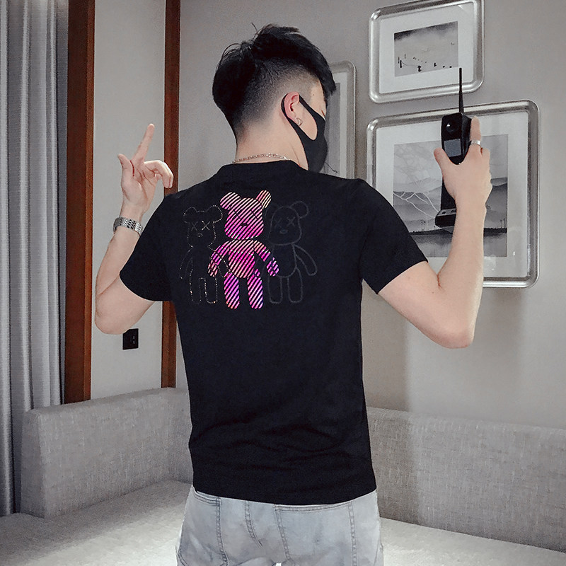 T22-P45夏季男士短袖2021网红潮流时尚修身个性反光t恤5,男装T恤,电商A257