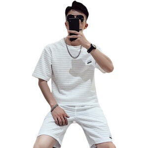 M88 网红潮牌超火华夫格夏季两件时尚套装2021潮流帅气男装2图片