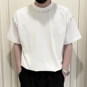 X23-P58 美式潮牌金属铆钉T恤男短袖夏季潮牌暗黑系男装夏季痞帅2图片