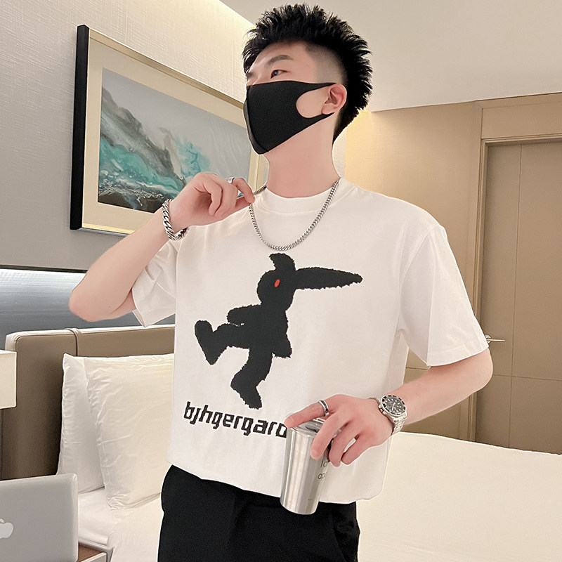 T49-P48夏季白色短袖男潮流宽松男装上衣2023新款夏装半截袖痞3,男装T恤,电商A257