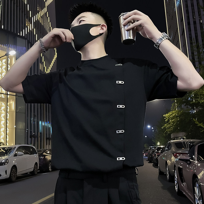 X47-P58金属装饰T恤男重磅短袖ins潮牌男装上衣2024新款休闲3,男装T恤,电商A257